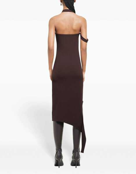 Rochii lungi COURRGES Ribbed Dress With Criss Cross Detail Brown Femei (BM 19305602) 4