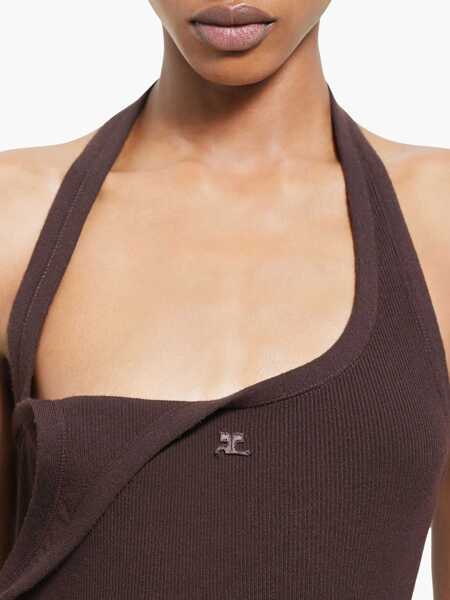 Rochii lungi COURRGES Ribbed Dress With Criss Cross Detail Brown Femei (BM 19305602) 5