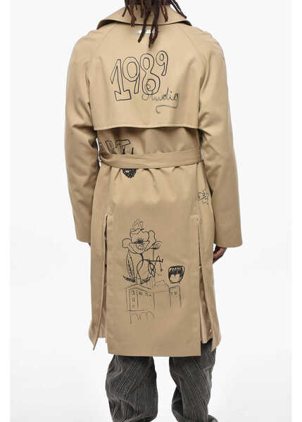 Trenciuri 1989 STUDIO Embroidered Double-Breasted Trench With Belt Beige Barbati (BM 19305605) 2