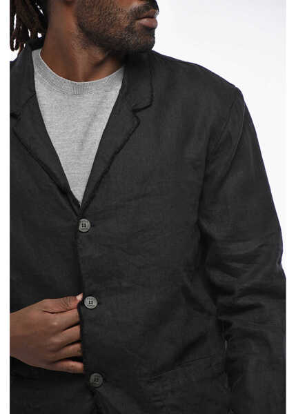Sacouri NEVER ENOUGH Solid Color Linen Blazer With Notch Lapel Black Barbati (BM 19305629) 3