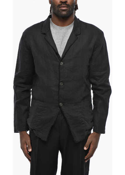 Sacouri NEVER ENOUGH Solid Color Linen Blazer With Notch Lapel Black Barbati (BM 19305629) 1