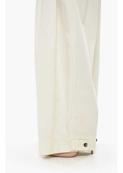 Pantaloni casual Bottega Veneta Double-Pleated Cotton Pants With Hidden Closure White Femei (BM 19305632) 2