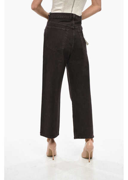 Pantaloni casual RE/DONE Loose Fit Cropepd 5 Pockets Pants Brown Femei (BM 19305635) 4