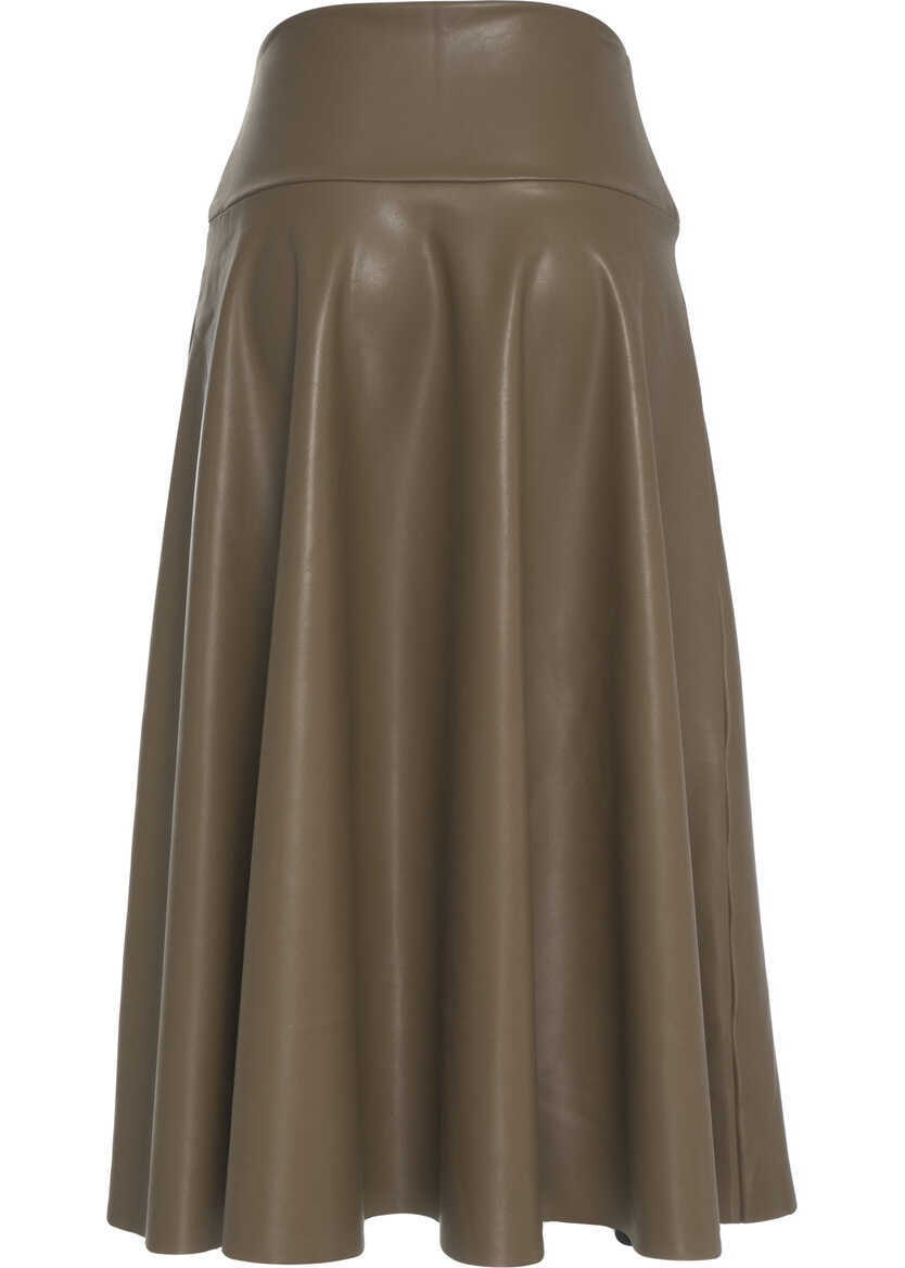 Fuste lungi NORMA KAMALI Midi skirt made of faux leather Olive Femei (BM 19305935) 4