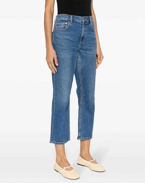 Blugi drepti Tory Burch Regular Waist Straight Leg Jeans With Golden Effect Button 1 Blue Femei (BM 19306199) 3