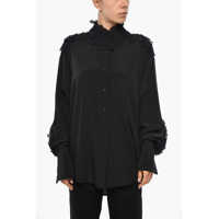 Camasi casual Silk Shirt With Embroidered Collar Femei