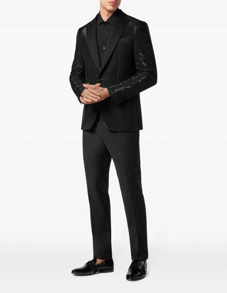 Sacouri Philipp Plein Lurex Peak Lapel Lord Fit 1-Button Blazer Black Barbati (BM 19306223) 2