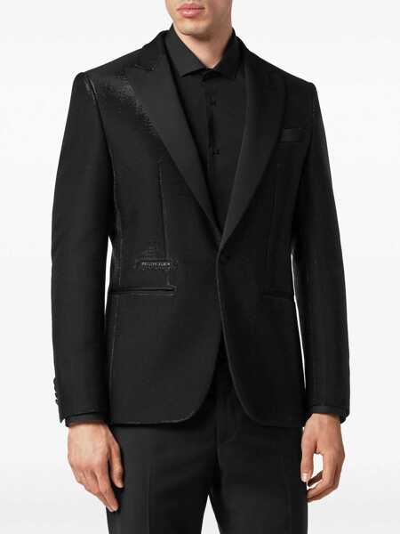 Sacouri Philipp Plein Lurex Peak Lapel Lord Fit 1-Button Blazer Black Barbati (BM 19306223) 3