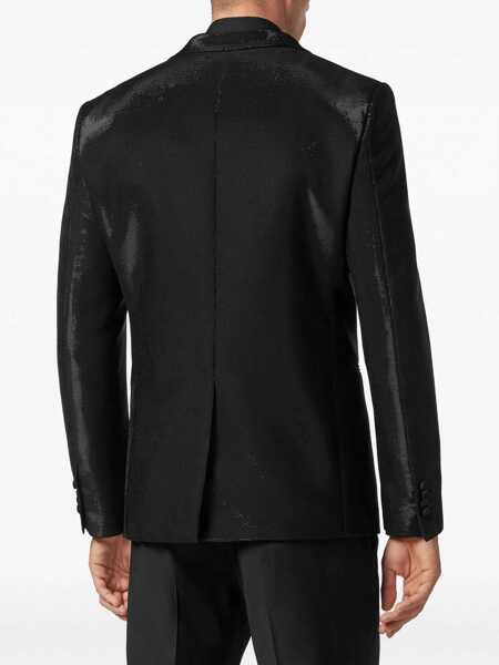 Sacouri Philipp Plein Lurex Peak Lapel Lord Fit 1-Button Blazer Black Barbati (BM 19306223) 4