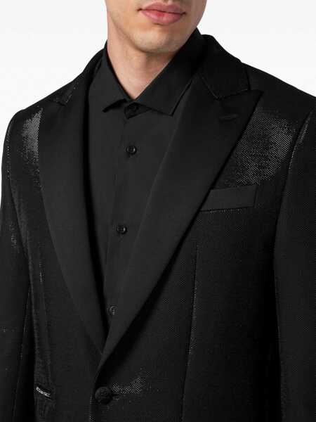 Sacouri Philipp Plein Lurex Peak Lapel Lord Fit 1-Button Blazer Black Barbati (BM 19306223) 5