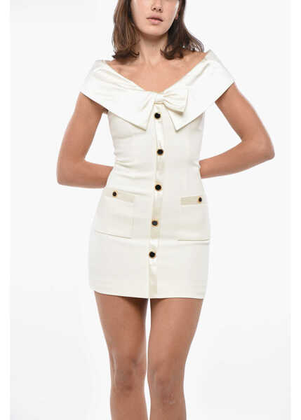 Rochii scurte Alessandra Rich Front Buttoned Cady Minidress With Satin Details White Femei (BM 19306229) 4