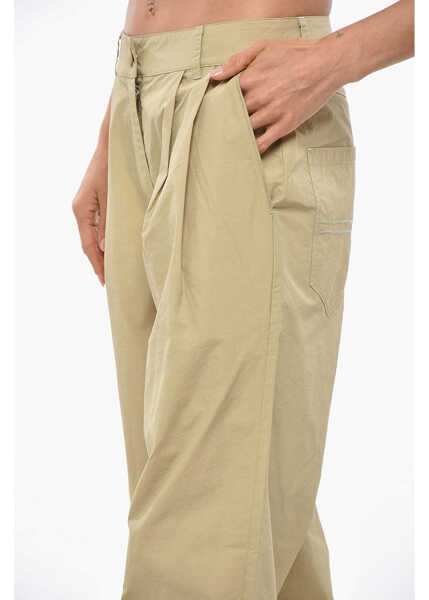 Pantaloni casual SAKS POTTS Nylon Double Pleat Lele Pants With Ton On Ton Button Beige Femei (BM 19306235) 2