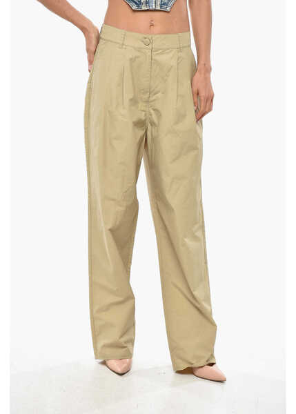 Pantaloni casual SAKS POTTS Nylon Double Pleat Lele Pants With Ton On Ton Button Beige Femei (BM 19306235) 1