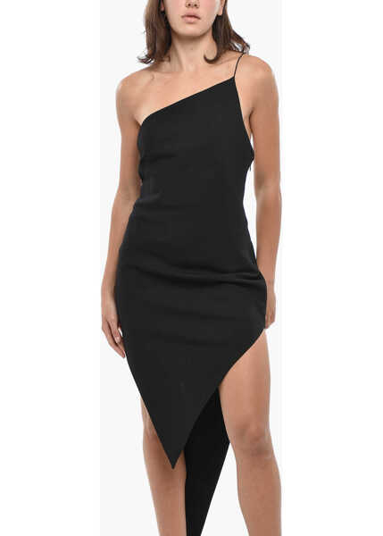Rochii lungi Alexander Wang One-Shoulder Wool Dress With Asymmetric Design Black Femei (BM 19306238) 4