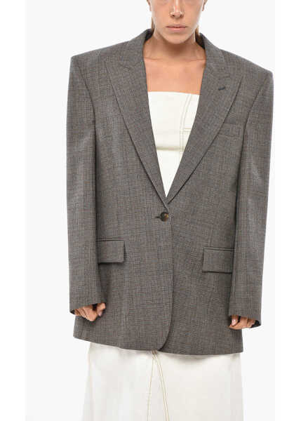 Sacouri Stella McCartney Hounstooth Patterned Oversized Fit Blazer With Padded Should Brown Femei (BM 19306241) 1