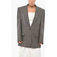 Sacouri Hounstooth Patterned Oversized Fit Blazer With Padded Should Femei
