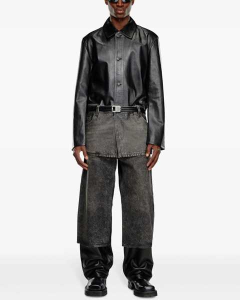 Pantaloni casual Diesel Red Tag Leather Bretch Pants With Denim Front Black Barbati (BM 19306247) 2