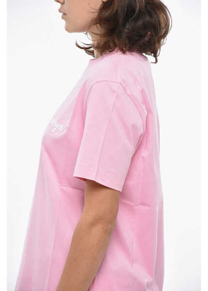 Tricouri MSGM Cotton Crew-Neck T-Shirt With Embroidery Logo Pink Femei (BM 19306262) 3