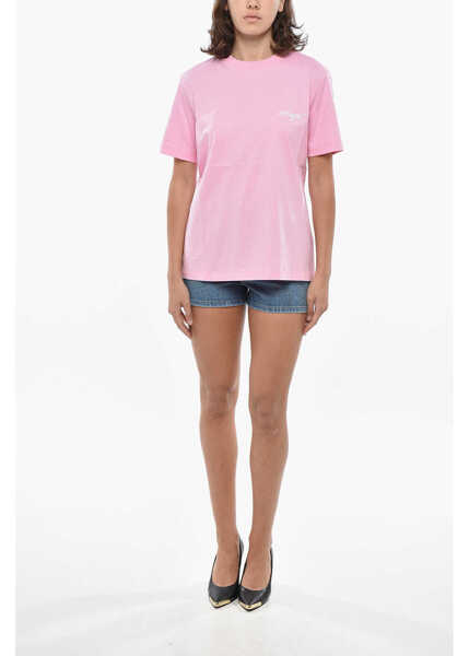 Tricouri MSGM Cotton Crew-Neck T-Shirt With Embroidery Logo Pink Femei (BM 19306262) 4