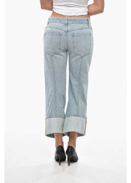 Blugi drepti Bottega Veneta Light Washed Cropped Fit Denims With Cuffs Light Blue Femei (BM 19306283) 2