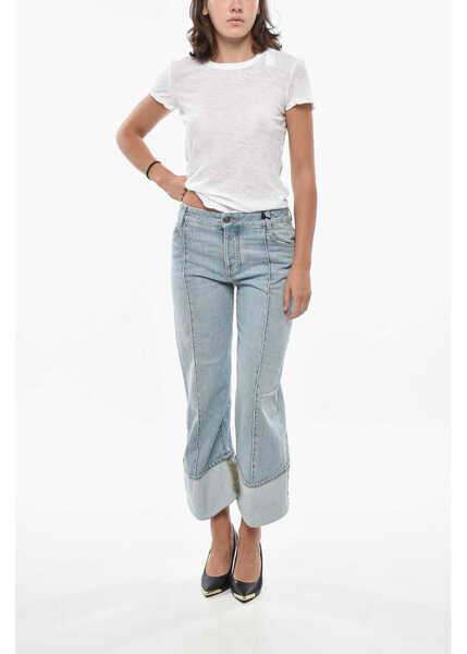 Blugi drepti Bottega Veneta Light Washed Cropped Fit Denims With Cuffs Light Blue Femei (BM 19306283) 4