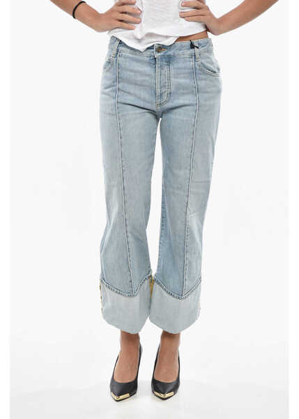 Blugi drepti Bottega Veneta Light Washed Cropped Fit Denims With Cuffs Light Blue Femei (BM 19306283) 1