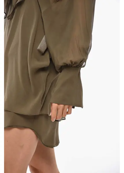 Rochii scurte SA SU PHI Tie Neck Andrea Silk Chiffon Shirt Dress Military Green Femei (BM 19306310) 2