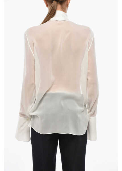 Bluze SA SU PHI Tie Neck Georgette Silk Chiffon Blouse White Femei (BM 19306313) 3