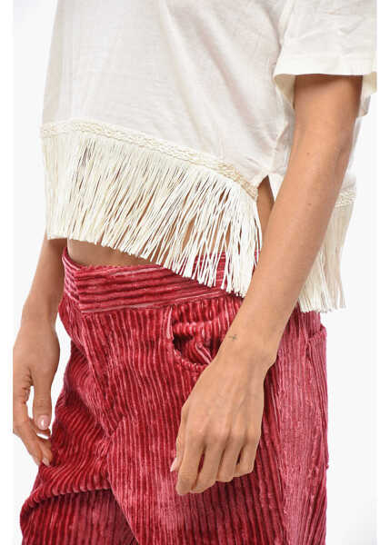 Tricouri ALANUI Cashemere And Cotton Hawaiian Crew-Neck T-Shirt With Fringes Beige Femei (BM 19306505) 2