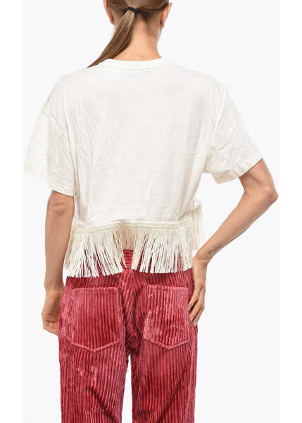 Tricouri ALANUI Cashemere And Cotton Hawaiian Crew-Neck T-Shirt With Fringes Beige Femei (BM 19306505) 3