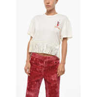 Tricouri Cashemere And Cotton Hawaiian Crew-Neck T-Shirt With Fringes Femei