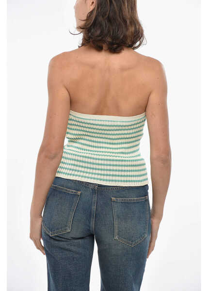 Bluze Dior Halterneck Knitted Cotton Top With Awning Motif Light Blue Femei (BM 19306508) 2