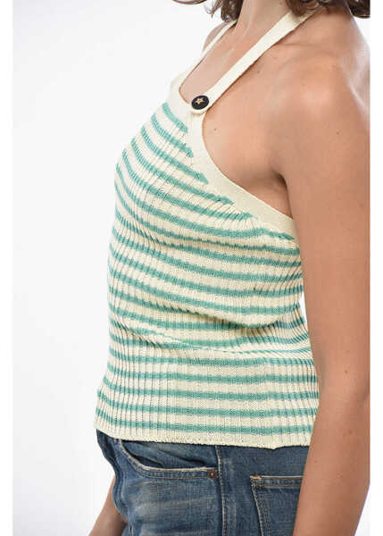 Bluze Dior Halterneck Knitted Cotton Top With Awning Motif Light Blue Femei (BM 19306508) 3