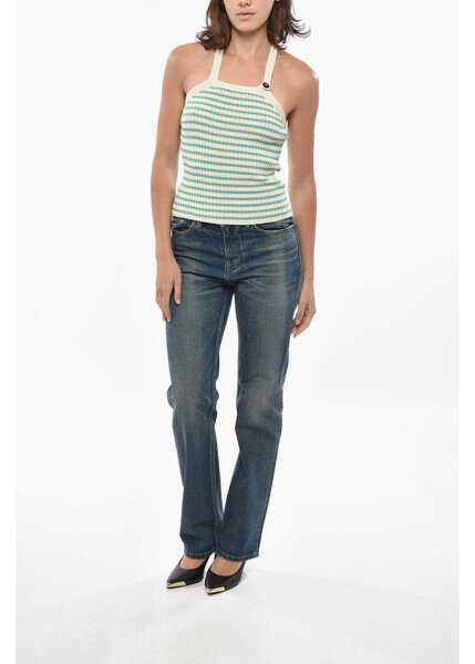 Bluze Dior Halterneck Knitted Cotton Top With Awning Motif Light Blue Femei (BM 19306508) 4