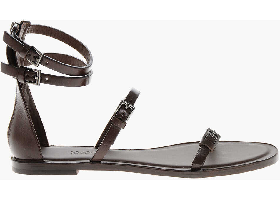 Sandale fara toc Max Mara Leather Eveg Gladiator Sandals With Buckle And Zip Brown Femei (BM 19306511) 3