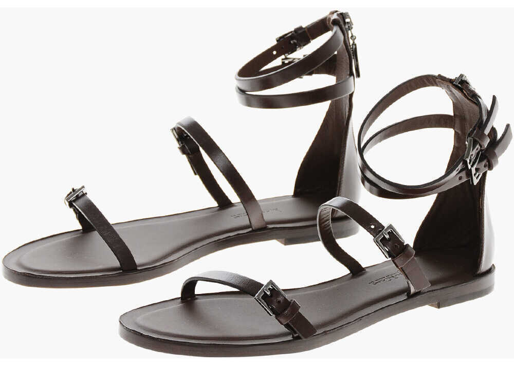 Sandale fara toc Max Mara Leather Eveg Gladiator Sandals With Buckle And Zip Brown Femei (BM 19306511) 1