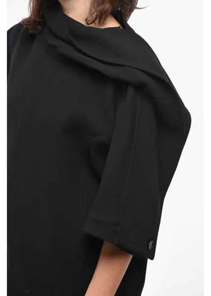 Bluze Bottega Veneta Wool Top With 3/4 Sleeves And Draped Design Black Femei (BM 19306514) 3