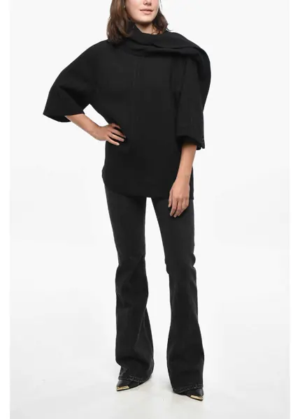 Bluze Bottega Veneta Wool Top With 3/4 Sleeves And Draped Design Black Femei (BM 19306514) 4