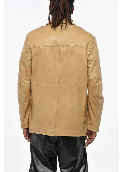 Geci de piele Diesel Red Tag Leather Nico Jacket With Hidden Buttoning Beige Barbati (BM 19306523) 2