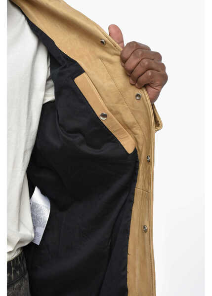 Geci de piele Diesel Red Tag Leather Nico Jacket With Hidden Buttoning Beige Barbati (BM 19306523) 4