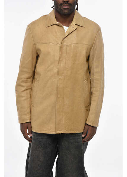 Geci de piele Diesel Red Tag Leather Nico Jacket With Hidden Buttoning Beige Barbati (BM 19306523) 1