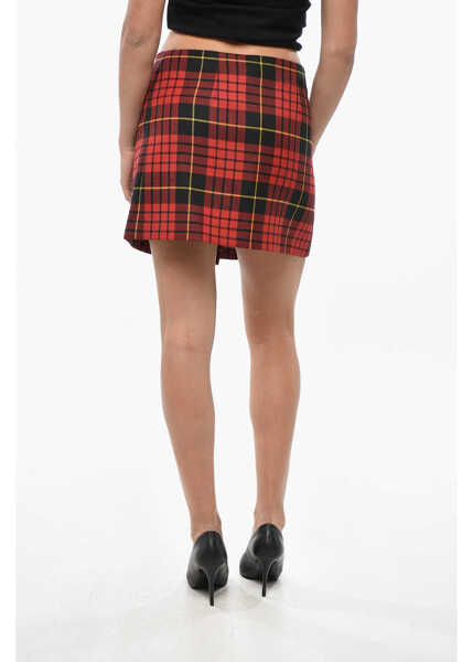 Fuste scurte Alexander McQueen Tartan Patterned Wrap Miniskirt With Accordion Design Red Femei (BM 19306529) 2