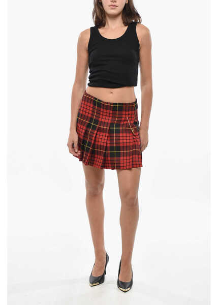 Fuste scurte Alexander McQueen Tartan Patterned Wrap Miniskirt With Accordion Design Red Femei (BM 19306529) 4