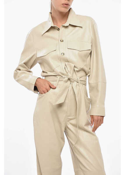 Rochii lungi Nanushka Faux Leather Ashton Jumpsuit With Belt Beige Femei (BM 19306547) 4