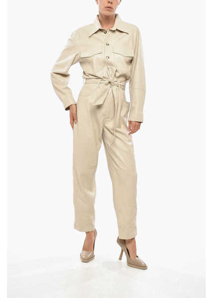 Rochii lungi Nanushka Faux Leather Ashton Jumpsuit With Belt Beige Femei (BM 19306547) 1