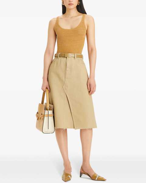 Fuste casual Tory Burch Denim Midi Skirt With Frayed Hem Beige Femei (BM 19306556) 2