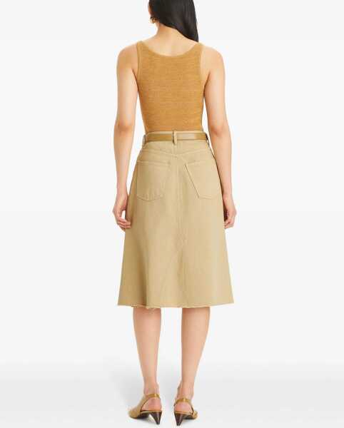 Fuste casual Tory Burch Denim Midi Skirt With Frayed Hem Beige Femei (BM 19306556) 3