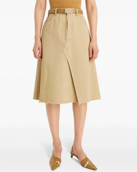 Fuste casual Tory Burch Denim Midi Skirt With Frayed Hem Beige Femei (BM 19306556) 4