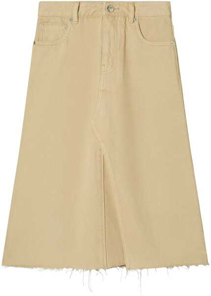 Fuste casual Tory Burch Denim Midi Skirt With Frayed Hem Beige Femei (BM 19306556) 1
