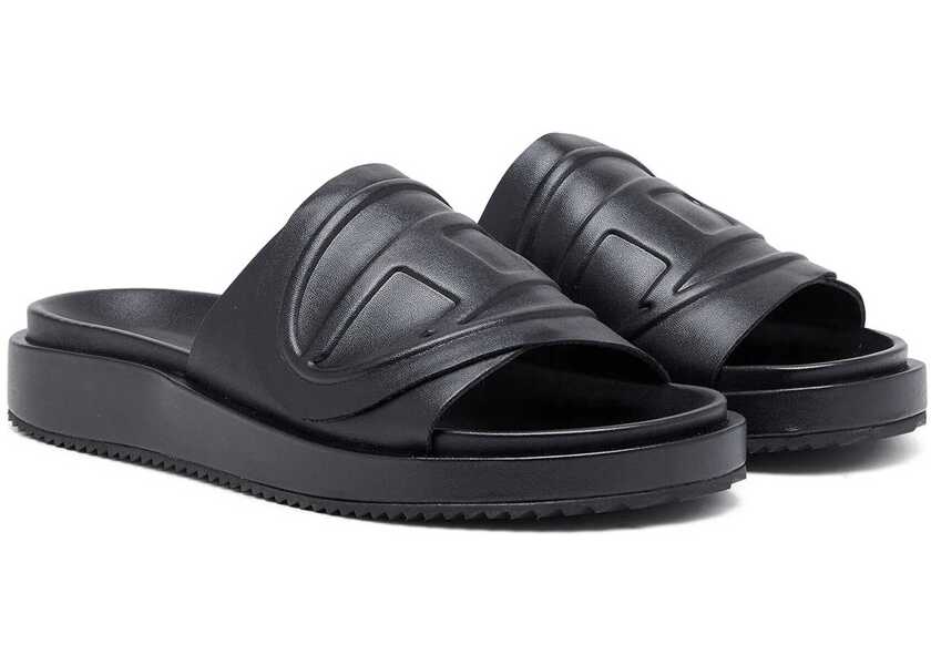 Sandale fara toc Diesel Rubberd Sa-Slide D Oval Slides With Ton On Ton Monogram Black Fete (BM 19306562) 2